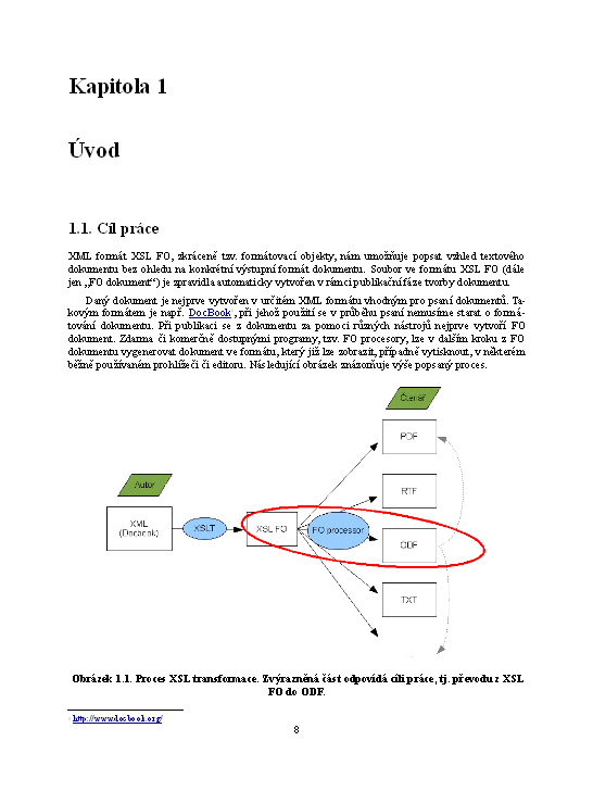 Stránka úvodní kapitoly s obrázkem a poznámkou pod čarou – ODF