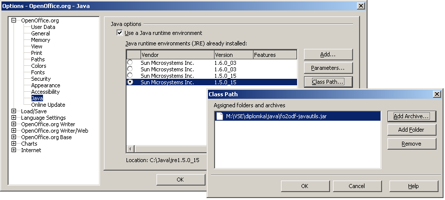 Nastavení JRE v OpenOffice